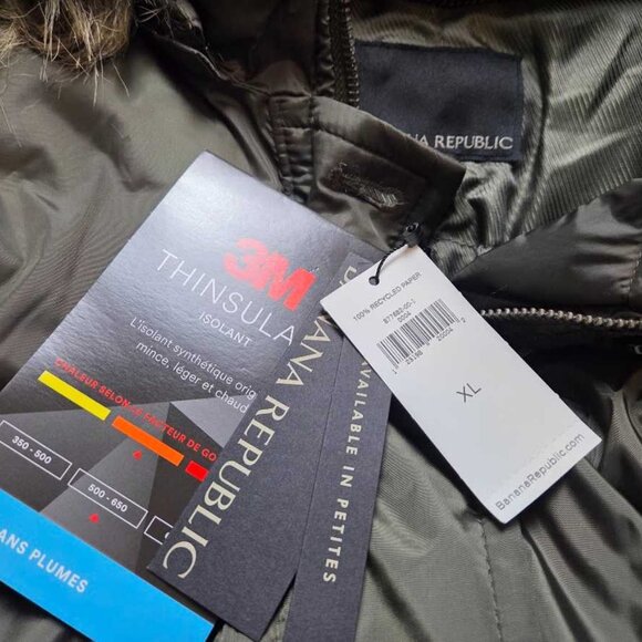 New XL Banana Republic water resistant parka with removable hood in olive - Picture 5 of 12